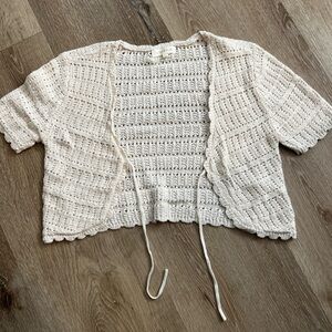 Ultra Flirt Cream Open-Front Crochet Shrug